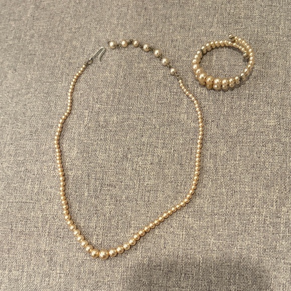 Source Unknown Jewelry - Vintage faux Pearl Necklace and Bracelet Set made in Japan